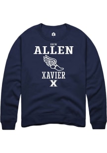 Drew Allen  Rally Xavier Musketeers Mens Navy Blue NIL Sport Icon Track Long Sleeve Crew Sweatsh..