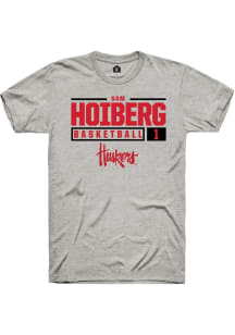 Samuel Hoiberg Ash Nebraska Cornhuskers NIL Stacked Box Short Sleeve T Shirt