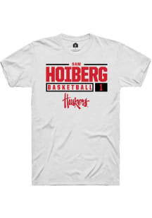 Samuel Hoiberg White Nebraska Cornhuskers NIL Stacked Box Short Sleeve T Shirt