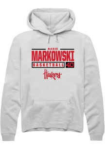 Alexis Markowski Rally Mens White Nebraska Cornhuskers NIL Stacked Box Hooded Sweatshirt