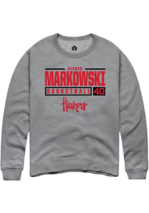 Alexis Markowski Rally Mens Graphite Nebraska Cornhuskers NIL Stacked Box Crew Sweatshirt