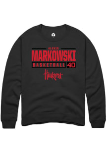 Alexis Markowski Rally Mens Black Nebraska Cornhuskers NIL Stacked Box Crew Sweatshirt