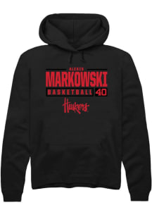 Alexis Markowski Rally Mens Black Nebraska Cornhuskers NIL Stacked Box Hooded Sweatshirt