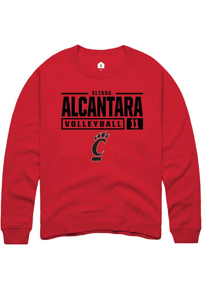 Elissa Alcantara Rally Cincinnati Bearcats Mens Red NIL Stacked Box Long Sleeve Crew Sweatshirt