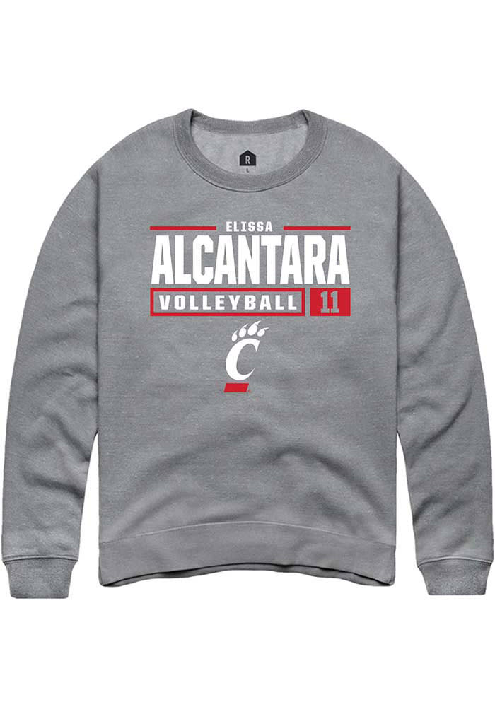 Elissa Alcantara Rally Cincinnati Bearcats Mens Grey NIL Stacked Box Long Sleeve Crew Sweatshirt