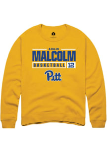 Aislin Malcolm Rally Mens Gold Pitt Panthers NIL Stacked Box Crew Sweatshirt