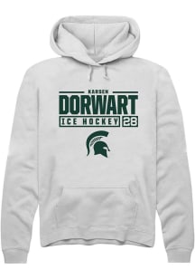 Karsen Dorwart Rally Mens White Michigan State Spartans NIL Stacked Box Hooded Sweatshirt