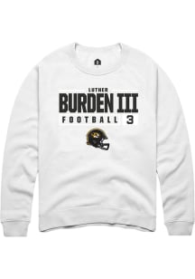 Luther Burden III  Rally Missouri Tigers Mens White NIL Stacked Box Long Sleeve Crew Sweatshirt