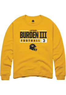 Luther Burden III  Rally Missouri Tigers Mens Gold NIL Stacked Box Long Sleeve Crew Sweatshirt