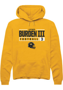 Luther Burden III  Rally Missouri Tigers Mens Gold NIL Stacked Box Long Sleeve Hoodie