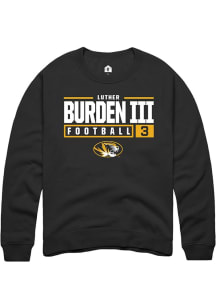 Luther Burden III  Rally Missouri Tigers Mens Black NIL Stacked Box Long Sleeve Crew Sweatshirt