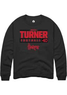 Brice Turner Rally Mens Black Nebraska Cornhuskers NIL Stacked Box Crew Sweatshirt