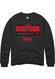 Brock Knutson Rally Mens Black Nebraska Cornhuskers NIL Stacked Box Crew Sweatshirt