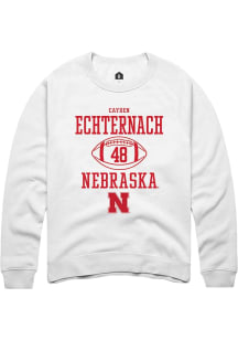 Cayden Echternach Rally Mens White Nebraska Cornhuskers NIL Sport Icon Crew Sweatshirt