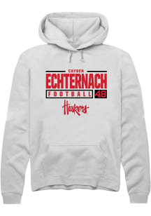 Cayden Echternach Rally Mens White Nebraska Cornhuskers NIL Stacked Box Hooded Sweatshirt