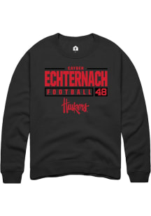 Cayden Echternach Rally Mens Black Nebraska Cornhuskers NIL Stacked Box Crew Sweatshirt