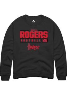 Dylan Rogers Rally Mens Black Nebraska Cornhuskers NIL Stacked Box Crew Sweatshirt