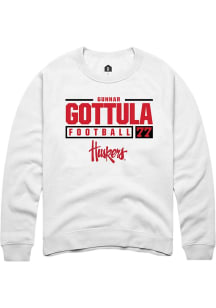 Gunnar Gottula Rally Mens White Nebraska Cornhuskers NIL Stacked Box Crew Sweatshirt