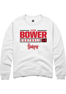 Jacob Bower Rally Mens White Nebraska Cornhuskers NIL Stacked Box Crew Sweatshirt