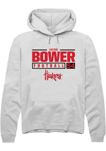 Jacob Bower Rally Mens White Nebraska Cornhuskers NIL Stacked Box Hooded Sweatshirt
