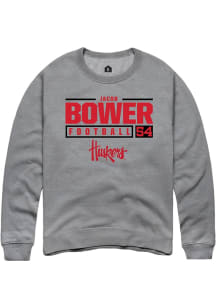 Jacob Bower Rally Mens Graphite Nebraska Cornhuskers NIL Stacked Box Crew Sweatshirt
