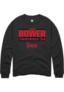 Jacob Bower Rally Mens Black Nebraska Cornhuskers NIL Stacked Box Crew Sweatshirt