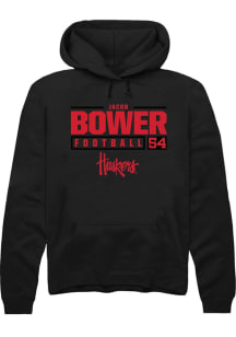 Jacob Bower Rally Mens Black Nebraska Cornhuskers NIL Stacked Box Hooded Sweatshirt
