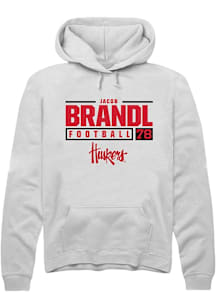 Jacob Brandl  Rally Nebraska Cornhuskers Mens White NIL Stacked Box Long Sleeve Hoodie