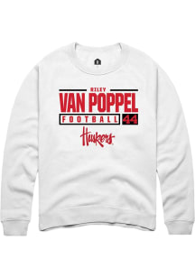 Riley Van Poppel Rally Mens White Nebraska Cornhuskers NIL Stacked Box Crew Sweatshirt