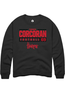 Turner Corcoran Rally Mens Black Nebraska Cornhuskers NIL Stacked Box Crew Sweatshirt