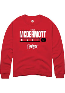 Evan McDermott Rally Mens Red Nebraska Cornhuskers NIL Stacked Box Crew Sweatshirt