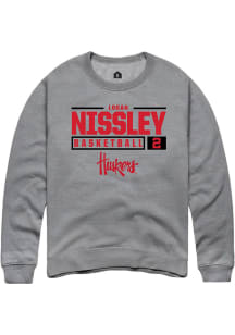 Logan Nissley  Rally Nebraska Cornhuskers Mens Grey NIL Stacked Box Long Sleeve Crew Sweatshirt