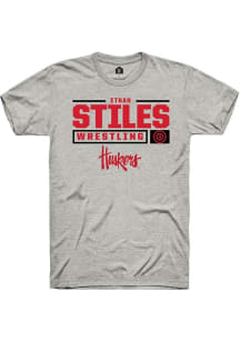 Ethan Stiles Ash Nebraska Cornhuskers NIL Stacked Box Short Sleeve T Shirt