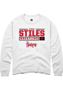 Ethan Stiles Rally Mens White Nebraska Cornhuskers NIL Stacked Box Crew Sweatshirt