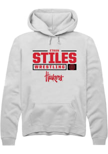 Ethan Stiles Rally Mens White Nebraska Cornhuskers NIL Stacked Box Hooded Sweatshirt