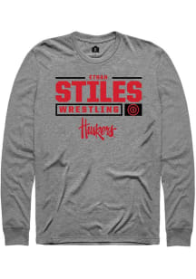 Ethan Stiles Rally Mens Graphite Nebraska Cornhuskers NIL Stacked Box Tee