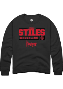 Ethan Stiles Rally Mens Black Nebraska Cornhuskers NIL Stacked Box Crew Sweatshirt
