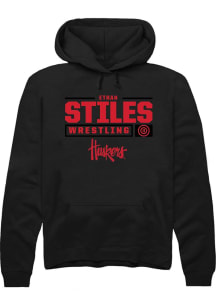 Ethan Stiles Rally Mens Black Nebraska Cornhuskers NIL Stacked Box Hooded Sweatshirt