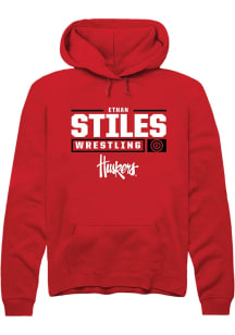 Ethan Stiles Rally Mens Red Nebraska Cornhuskers NIL Stacked Box Hooded Sweatshirt