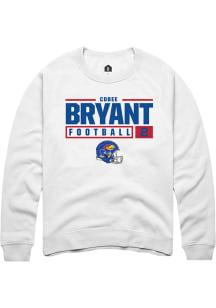 Cobee Bryant  Rally Kansas Jayhawks Mens White NIL Stacked Box Long Sleeve Crew Sweatshirt