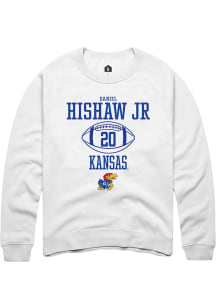 Daniel Hishaw Jr  Rally Kansas Jayhawks Mens White NIL Sport Icon Long Sleeve Crew Sweatshirt