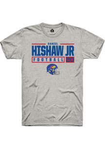 Daniel Hishaw Jr  Kansas Jayhawks Ash Rally NIL Stacked Box Short Sleeve T Shirt