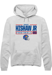 Daniel Hishaw Jr  Rally Kansas Jayhawks Mens White NIL Stacked Box Long Sleeve Hoodie