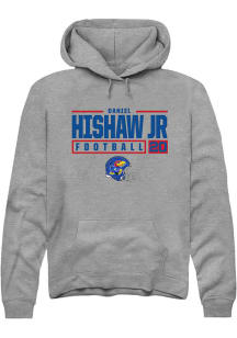 Daniel Hishaw Jr  Rally Kansas Jayhawks Mens Grey NIL Stacked Box Long Sleeve Hoodie