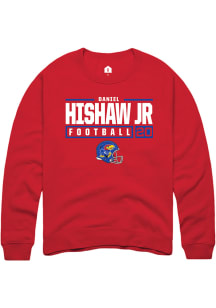 Daniel Hishaw Jr  Rally Kansas Jayhawks Mens Red NIL Stacked Box Long Sleeve Crew Sweatshirt