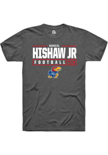 Daniel Hishaw Jr  Kansas Jayhawks Dark Grey Rally NIL Stacked Box Short Sleeve T Shirt
