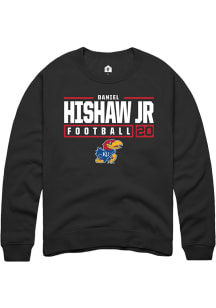 Daniel Hishaw Jr  Rally Kansas Jayhawks Mens Black NIL Stacked Box Long Sleeve Crew Sweatshirt