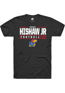 Daniel Hishaw Jr  Kansas Jayhawks Black Rally NIL Stacked Box Short Sleeve T Shirt