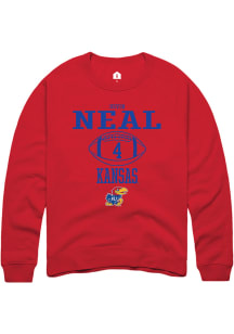 Devin Neal  Rally Kansas Jayhawks Mens Red NIL Sport Icon Long Sleeve Crew Sweatshirt