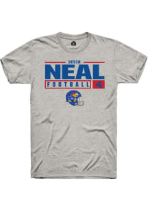 Devin Neal  Kansas Jayhawks Ash Rally NIL Stacked Box Short Sleeve T Shirt